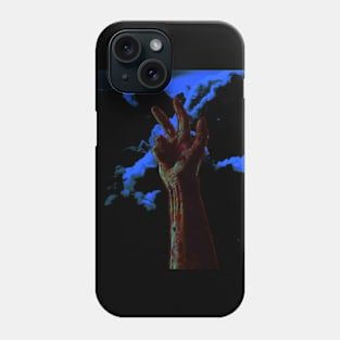 Digital collage and special processing. Hand near clouds. Holy trinity hand gesture. Blue, red and green. Phone Case