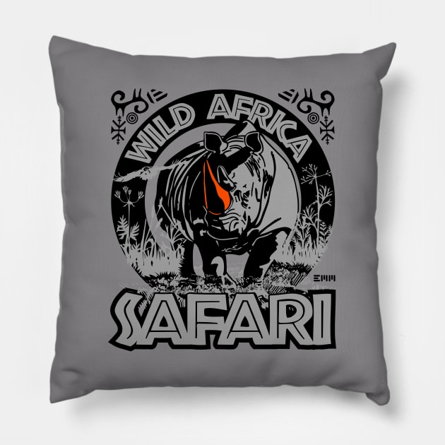 Wild Africa Safari, rhinoceros, Pillow by ArtMofid