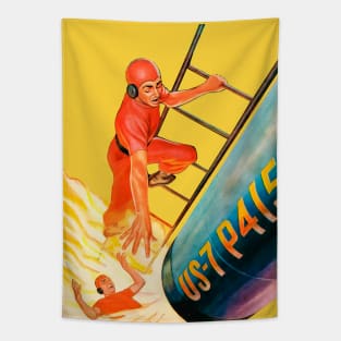 Retro Astronauts Space Rocket Spacecraft Gateway To Infinity Imaginative Tales Tapestry