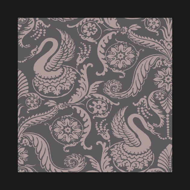 Tan on Grey Classy Medieval Damask Swans by JamieWetzel