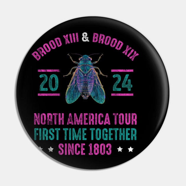 The Great Cicada Comeback Tour 2024 Vintage Gradient Pin by mayamaternity