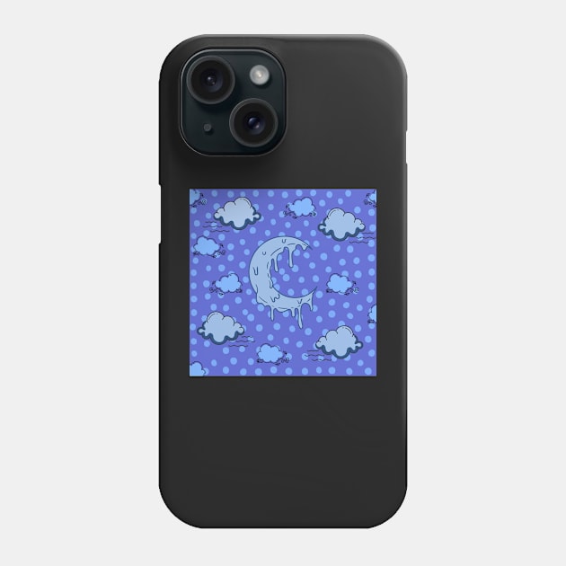 melting crescent moon cloud night blue polka dots Phone Case by maplunk