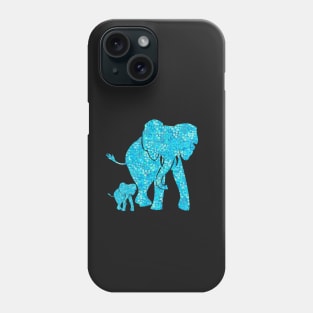 Beautiful Aqua Blue Mother and Baby Elephant. A cute Mother and Baby elephant design in an aqua blue speckled pattern. Includes light and dark shades of aqua, aquamarine and turquoise blue. Phone Case