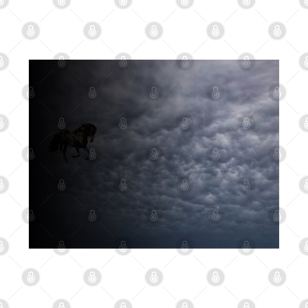 Fairy black horse galloping in clouds by Khala