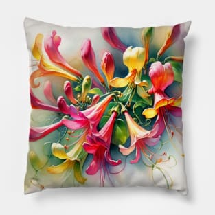 Vibrant Honeysuckle Decor - Watercolor Flower Pillow