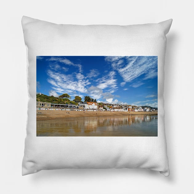 Lyme Regis Seafront Reflections Pillow by galpinimages