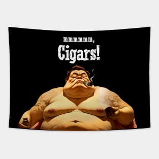 Puff Sumo: mmmmm, I Love Cigars on a dark (Knocked Out) background Tapestry