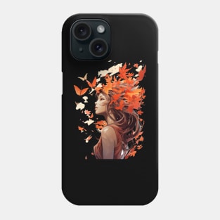 Girl With Butterflies And Leaves  in Her Hair Fall Girl Phone Case