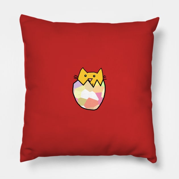 Small Kitty Cat Hatching from Easter Egg Pillow by ellenhenryart