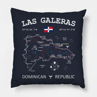 Las Galeras Dominican Republic Flag Travel Map Coordinates GPS Pillow