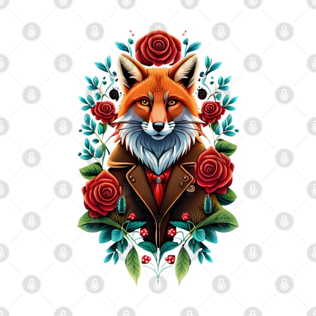 Fox and flowers tattoo style 2 by Dandeliontattoo