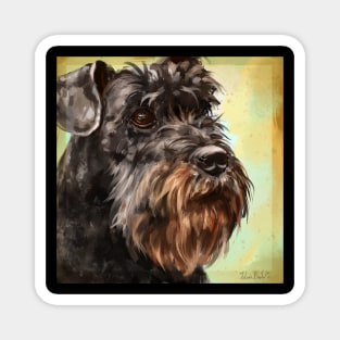 Close up Painting of a Majestic Looking Schnauzer in Yellow Background Magnet