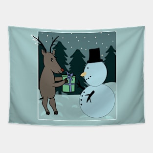 Deer and snowman Tapestry