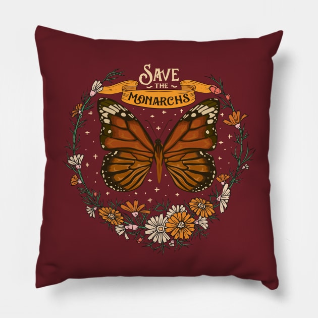 Floral Save The Monarchs Butterfly Art Pillow by USProudness