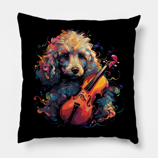 Poodle Playing Violin Pillow by JH Mart