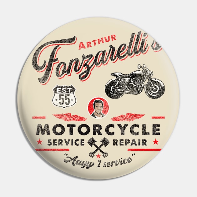 Fonzy Motorcycle Repair & Service Worn Lts Pin by Alema Art