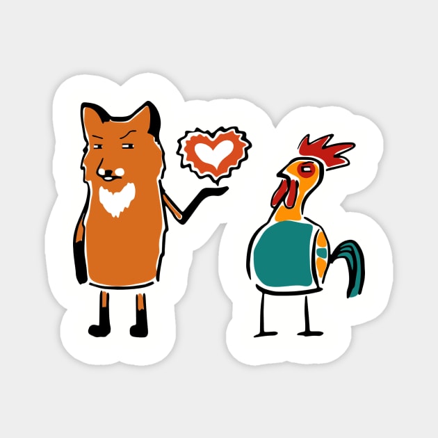 Funny cute Fox & Chicken Love Romantic Heart Gift Magnet by MIRgallery