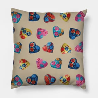 Mexican wooden heart oaxacan hand painted flower milagrito turquoise folk art interior design Pillow