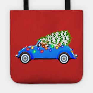 Merry Christmas Reindeer In Blue Car Tote