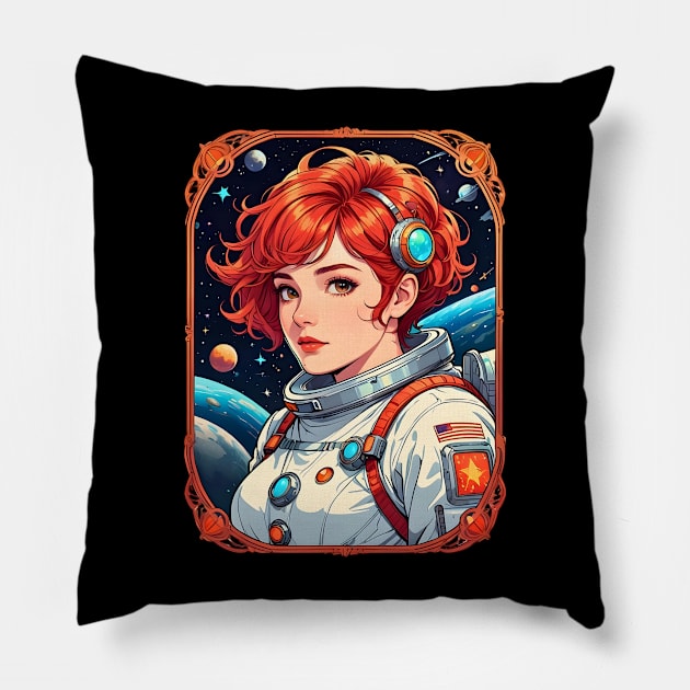 Astro Girl Astronaut female retro vintage 80s comic design Pillow by Neon City Bazaar