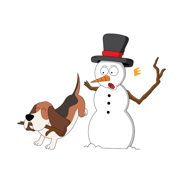 Basset Hound Snowman Stick Arm Christmas by blacklines