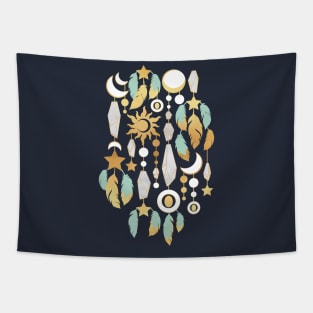 Bohemian spirit I // mint and gold feathers Tapestry