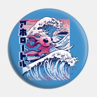 Vaporwave Surfing Axolotl Japanese Anime Style Great Wave Pin