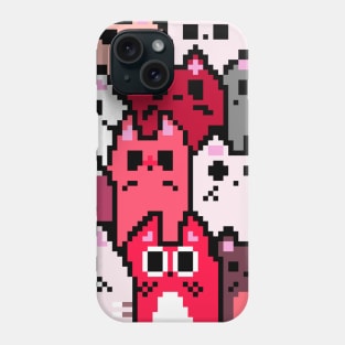 Kawaii Cats Pattern Pixel Art (Pink) Phone Case