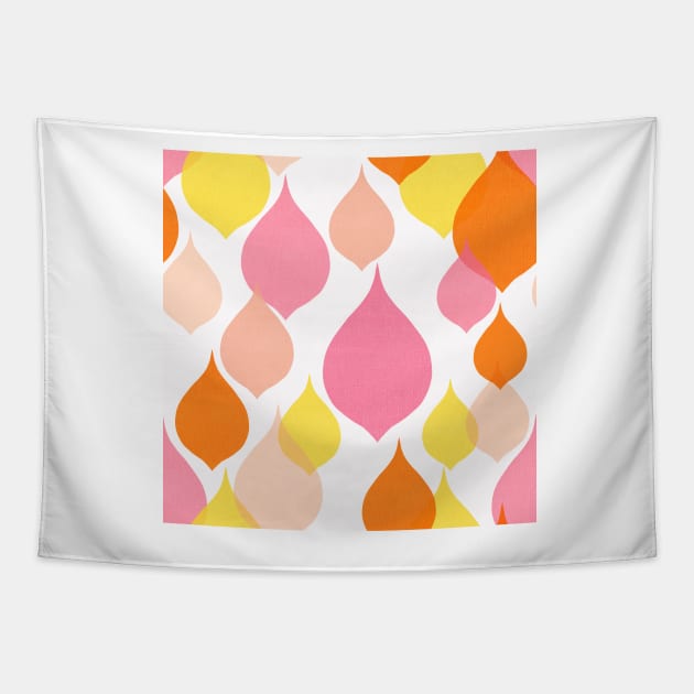 Sixties teardrop shape pink orange yellow Linen textured heart Tapestry by Kimmygowland