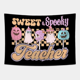 Sweet And Spooky Pink Groovy Halloween Teacher Tapestry