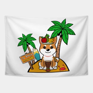 Cute Orange Dog on a tropical island Tapestry