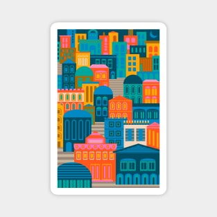 CITY LIGHTS AT NIGHT Vintage Exotic City Travel Poster - UnBlink Studio by Jackie Tahara Magnet