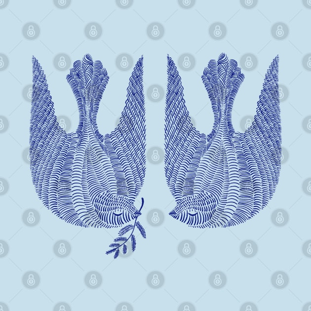 Couple of cute blue peace birds, version 2 by iulistration