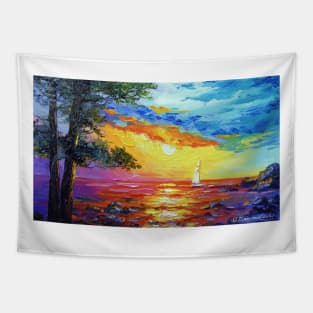 Sailboat at sunset Tapestry