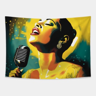 Billie Holiday Jazz Blues Singer Modern  Popart by LozsArt Tapestry