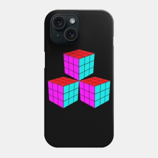 Three Rubik Cubes in a Triangle - Pink, Red and Light Blue Phone Case