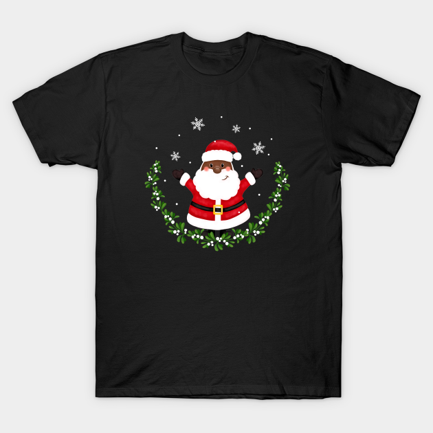 Cute black santa wish merry christmas. New Year. - Black Santa Claus African America - T-Shirt
