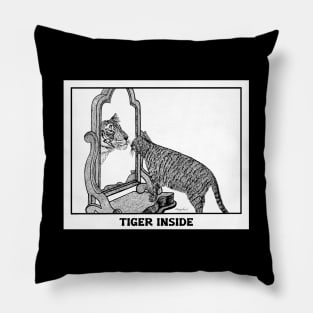 Cat Versus Tiger -  charming illustration of a tabby admiring the tiger inside Pillow