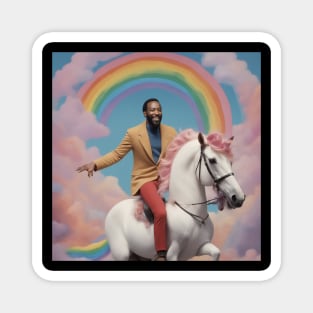 MARVIN GAYE riding a rainbow unicorn Magnet