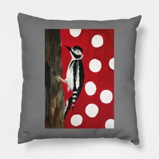 Woodpecker Red with White Dots Painting Pillow