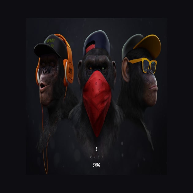 3 wise swag,Banksy Dj Gorilla,Thinking Monkey Headphones by kamal