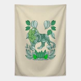 Lion in Nature Tapestry