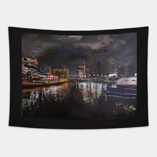 Melbourne night scene in oil Tapestry