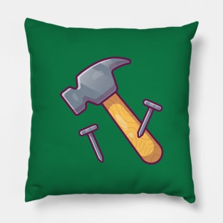 Nails And Hammer Cartoon Pillow