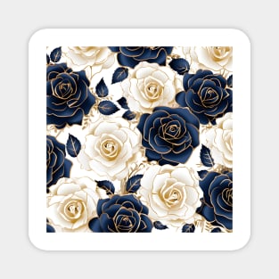 Navy Gold Floral Pattern Magnet