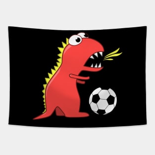 Funny Dinosaur Soccer Player Tapestry