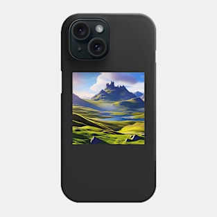 Psychedelic Highlands with a Castle in the distance Phone Case