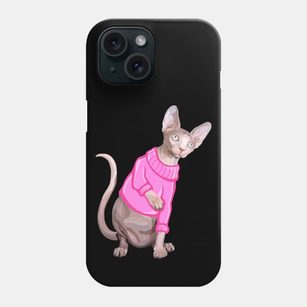 Cozy Sphynx Cat with Pink Knit Sweater Phone Case by Art by Deborah Camp