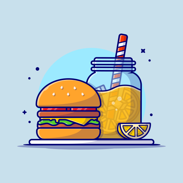 Burger And Orange Juice Cartoon Vector Icon Illustration by Catalyst Labs