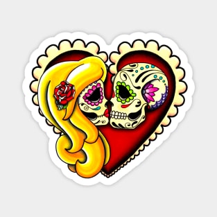 Ashes - Day of the Dead Kissing Sugar Skull Couple in Blonde Magnet